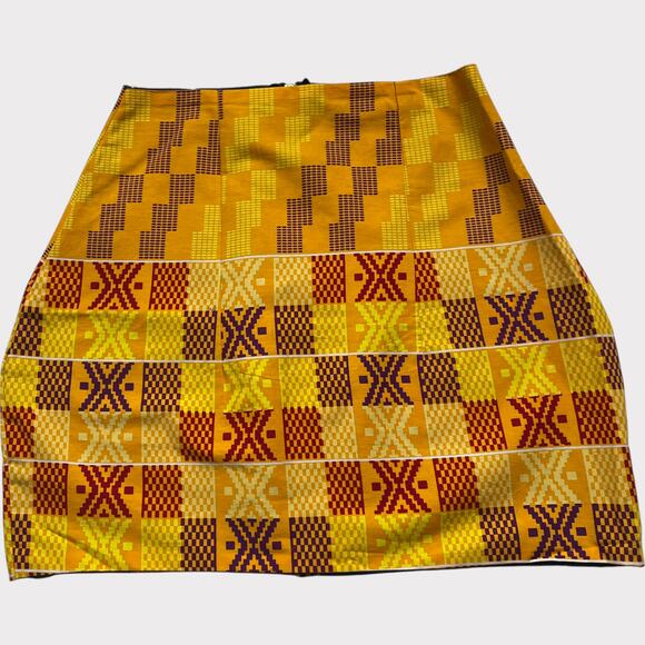 Mimmy Yeboah Two Piece Skirt Set V Neck Kente Print Yellow Size Medium - Picture 4 of 9
